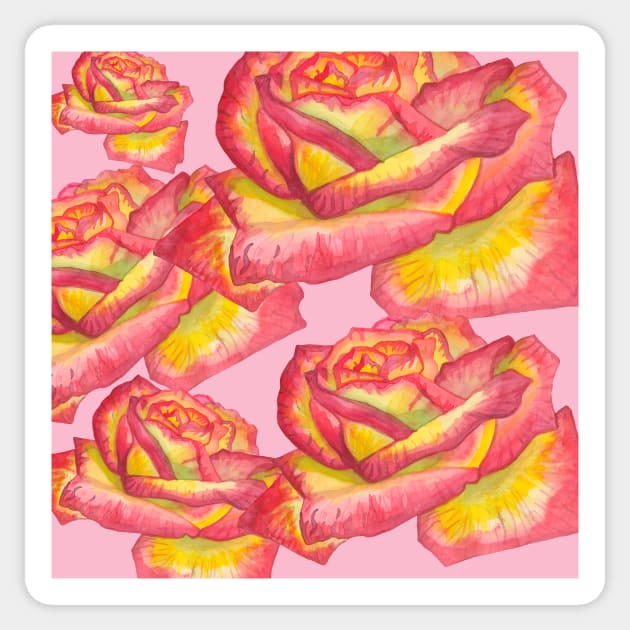 Pink-yellow watercolor rose Sticker by deadblackpony